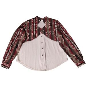 Roughrider by Circle T Vintage Southwestern Western Shirt White Red Large